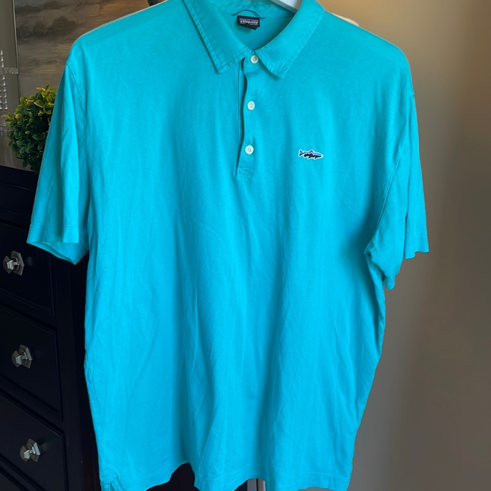 Patagonia mens organic cotton pol- large - teal blue